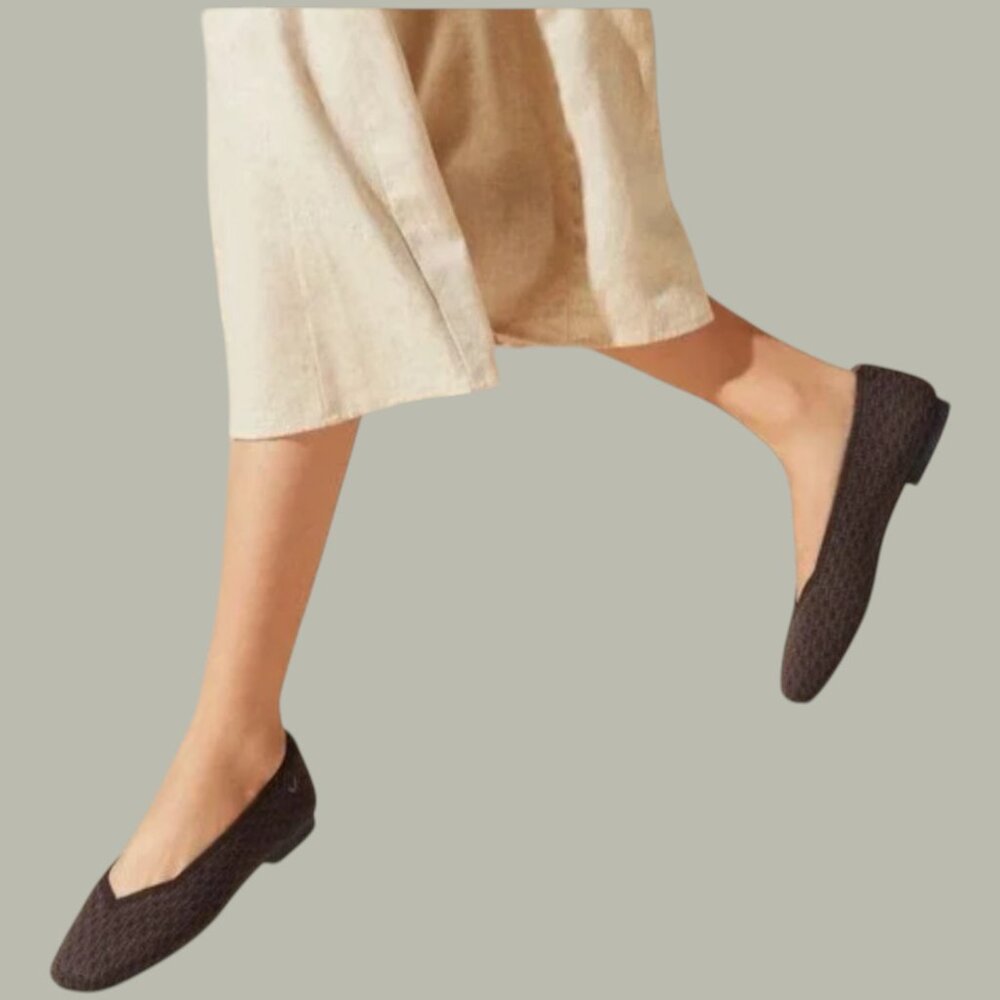 Like new VIVAIA Margot Brown Square Toe V-Cut Knit Flats EU 38.5 / US 7.5 - Picture 2 of 12